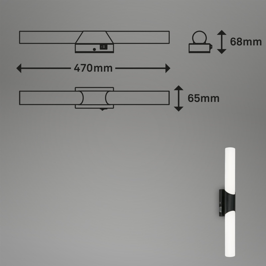 Briloner 2111-115 - LED-spejlbelysning til badeværelset LED/11W/230V IP44 47 cm sort
