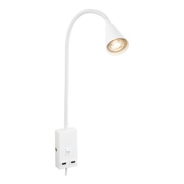 Briloner 2175-016 - Fleksibel væglampe med USB-port 1xGU10/10W/230V hvid