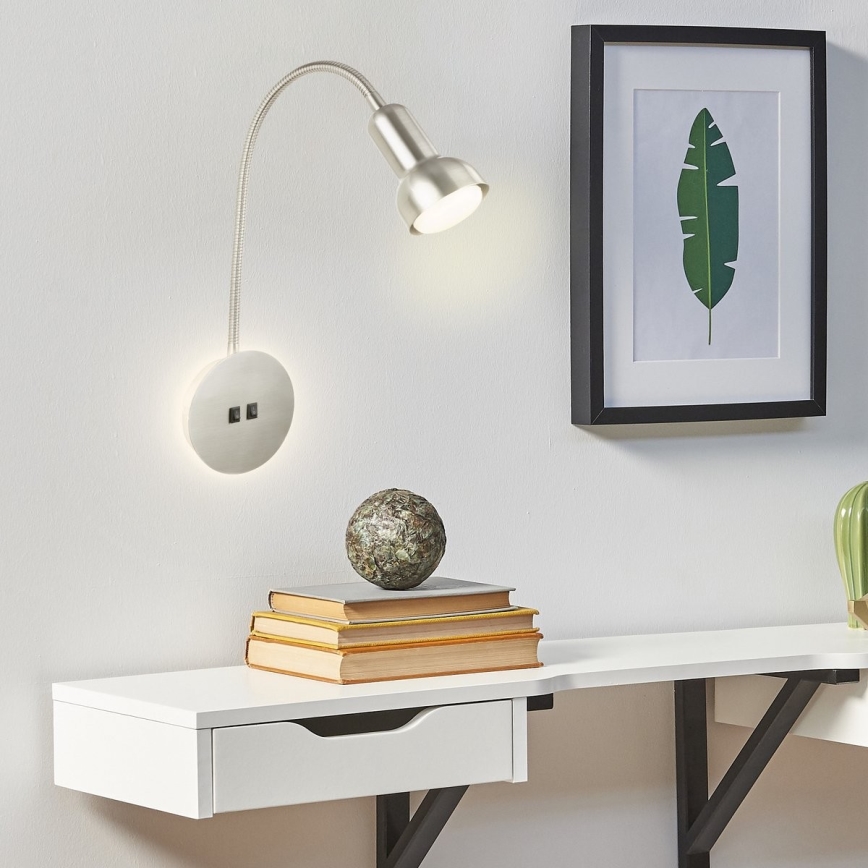 Briloner 2178012 - LED Fleksibel væglampe 1xE14/10W/230V + LED/3W mat krom