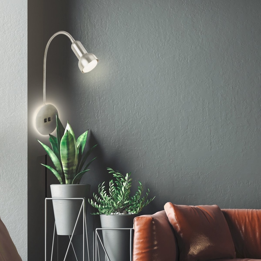 Briloner 2178012 - LED Fleksibel væglampe 1xE14/10W/230V + LED/3W mat krom