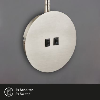 Briloner 2178012 - LED Fleksibel væglampe 1xE14/10W/230V + LED/3W mat krom