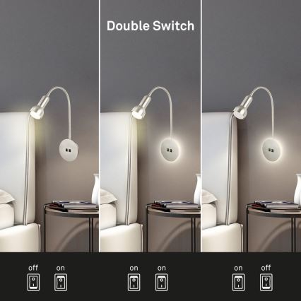 Briloner 2178012 - LED Fleksibel væglampe 1xE14/10W/230V + LED/3W mat krom