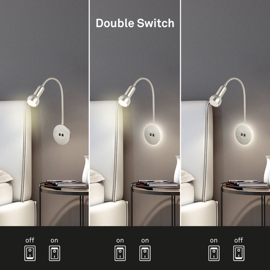Briloner 2178012 - LED Fleksibel væglampe 1xE14/10W/230V + LED/3W mat krom