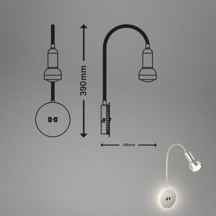 Briloner 2178012 - LED Fleksibel væglampe 1xE14/10W/230V + LED/3W mat krom
