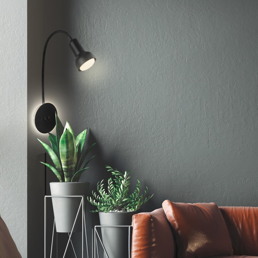 Briloner 2178015 - Fleksibel LED væglampe 1xE14/10W/230V + LED/3W sort