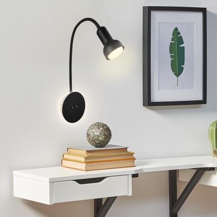Briloner 2178015 - Fleksibel LED væglampe 1xE14/10W/230V + LED/3W sort