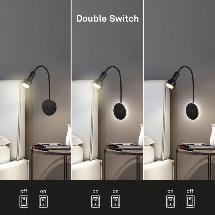 Briloner 2178015 - Fleksibel LED væglampe 1xE14/10W/230V + LED/3W sort