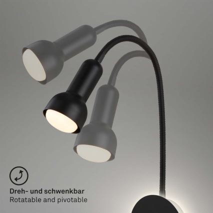 Briloner 2178015 - Fleksibel LED væglampe 1xE14/10W/230V + LED/3W sort
