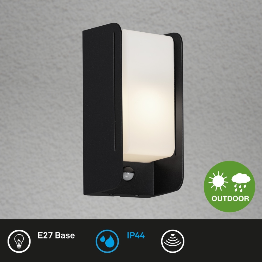 Briloner 3017-015 - Udendørs væglampe med sensor BOKS 1xE27/12W/230V IP44