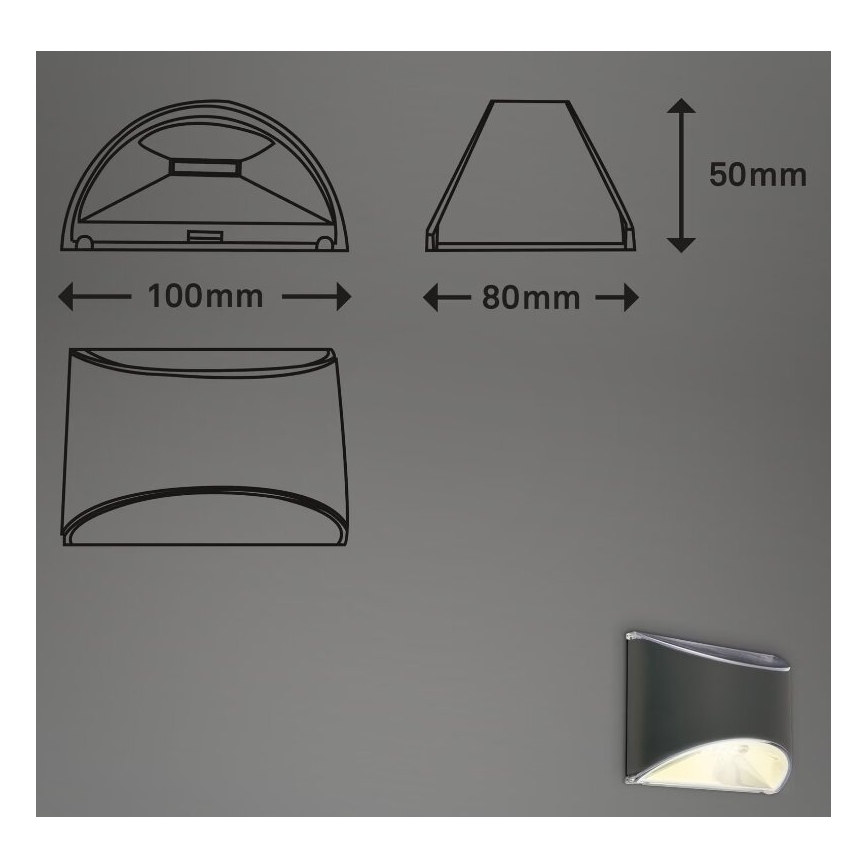 Briloner 3133015 - LED Solarlampe til væg LED/2W/3,7V IP44 3000K 300 mAh