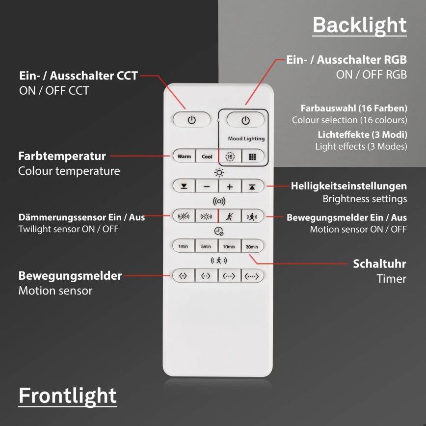 Briloner 3227-015 - LED RGB dæmpbar loftlampe med sensor TALENA LED/24W/230V sort + fjernbetjening