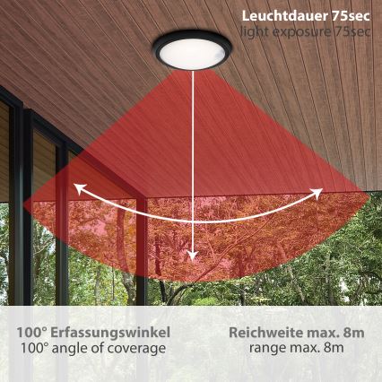 Briloner 3352-015 - LED udendørslampe med sensor HELSINKI LED/12W/230V IP44