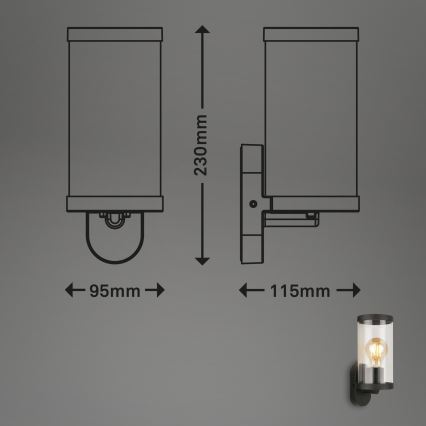 Briloner 3600-015 - Udendørs væglampe KAIRO 1xE27/12W/230V IP44 sort