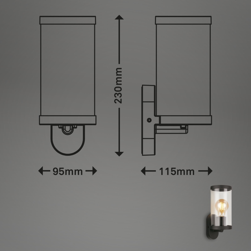 Briloner 3600-015 - Udendørs væglampe KAIRO 1xE27/12W/230V IP44 sort