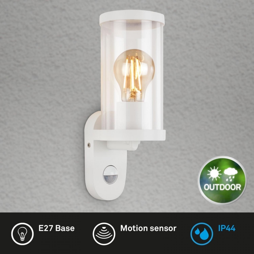 Briloner 3628-016 - Udendørs væglampe med sensor KAIRO 1xE27/12W/230V IP44 hvid