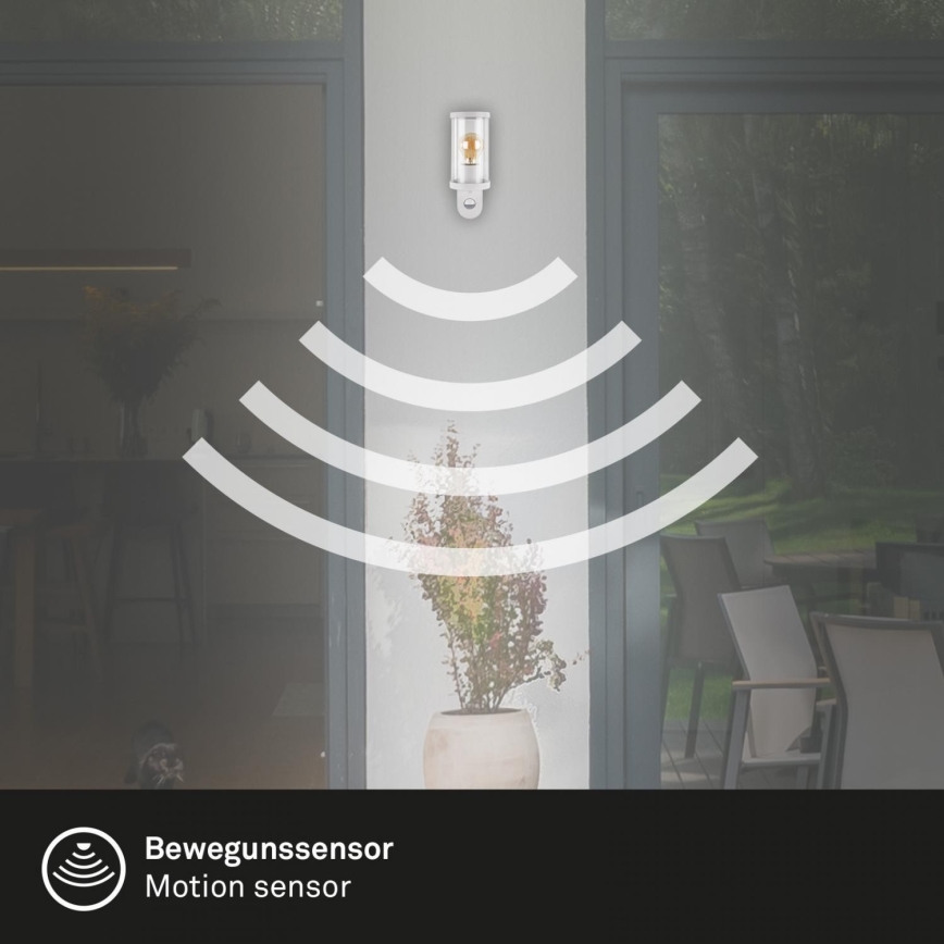 Briloner 3628-016 - Udendørs væglampe med sensor KAIRO 1xE27/12W/230V IP44 hvid