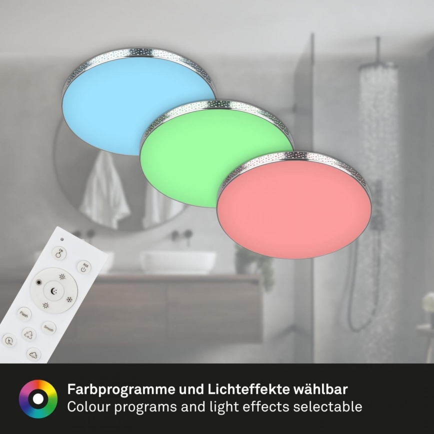 Briloner 3679-018 - LED loftlampe til badeværelse m. RGB-farver ødæmpbar MAGA LED/18,5W/230V 3000-6500K diameter 35,5 cm + fjernbetjening