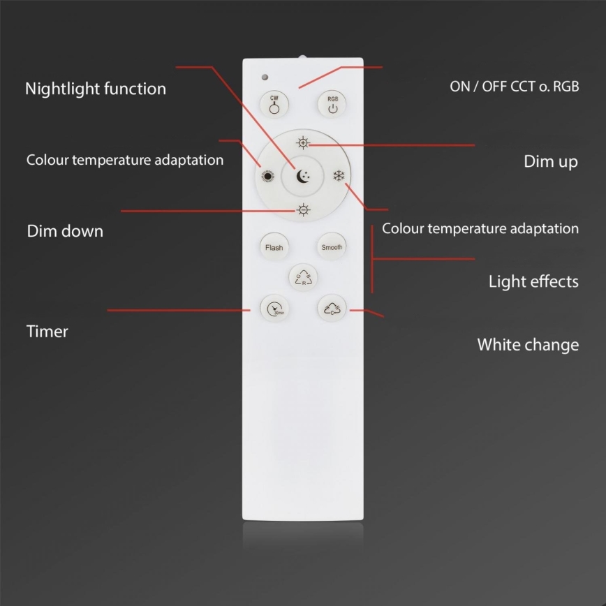Briloner 3679-018 - LED loftlampe til badeværelse m. RGB-farver ødæmpbar MAGA LED/18,5W/230V 3000-6500K diameter 35,5 cm + fjernbetjening