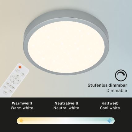 Briloner 3704-014-LED loftlampe dæmpbar RUNA LED/22W/230V 2700-6500K sølvfarvet + fjernbetjening