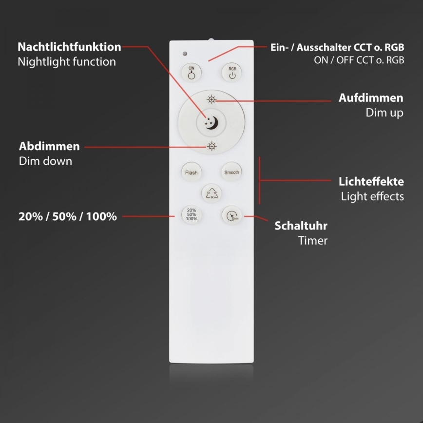 Briloner 3709-016 - LED loftlampe m. RGBW-farver dæmpbar LED/22W/230V 4000K diameter 38 cm hvid + fjernbetjening