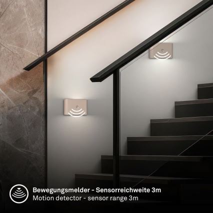 Briloner 3878011 - Genopladelig LED-væglampe med bevægelses- og skumringssensor CHAT LED/3W/5V 2000 mAh beige