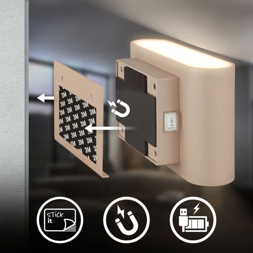 Briloner 3878011 - Genopladelig LED-væglampe med bevægelses- og skumringssensor CHAT LED/3W/5V 2000 mAh beige