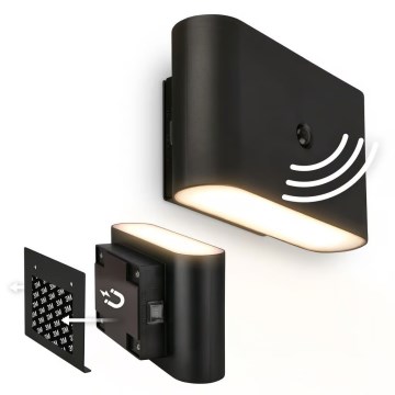 Briloner 3878015 - Genopladelig LED-væglampe med bevægelses- og skumringssensor CHAT LED/3W/5V 2000 mAh sort