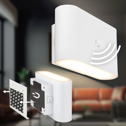 Briloner 3878016 - Genopladelig LED-væglampe med bevægelses- og skumringssensor CHAT LED/3W/5V 2000 mAh hvid