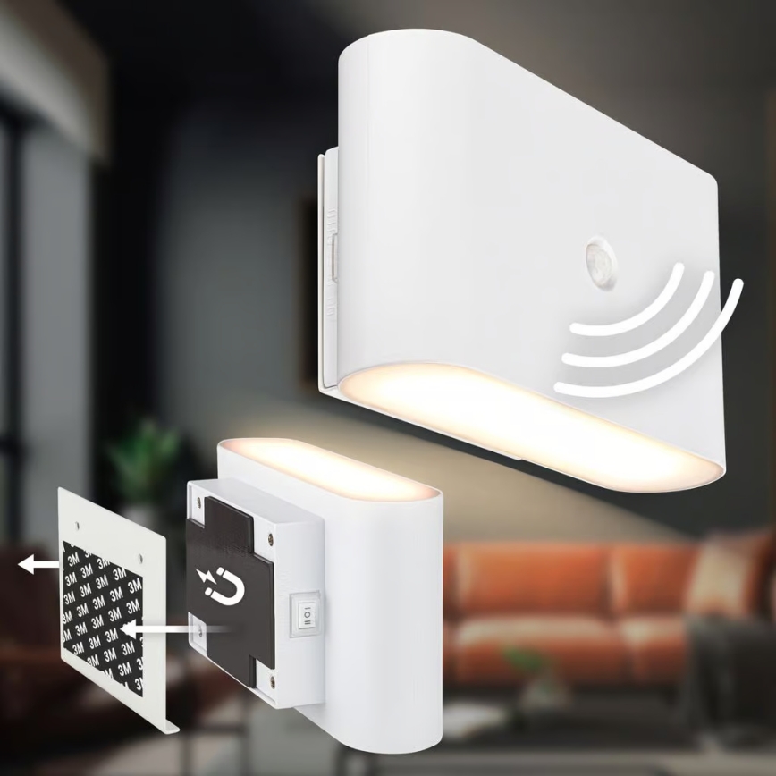 Briloner 3878016 - Genopladelig LED-væglampe med bevægelses- og skumringssensor CHAT LED/3W/5V 2000 mAh hvid