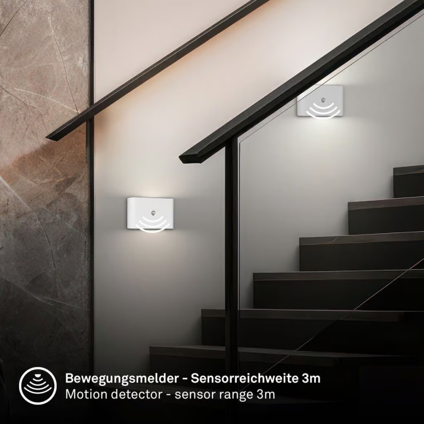 Briloner 3878016 - Genopladelig LED-væglampe med bevægelses- og skumringssensor CHAT LED/3W/5V 2000 mAh hvid