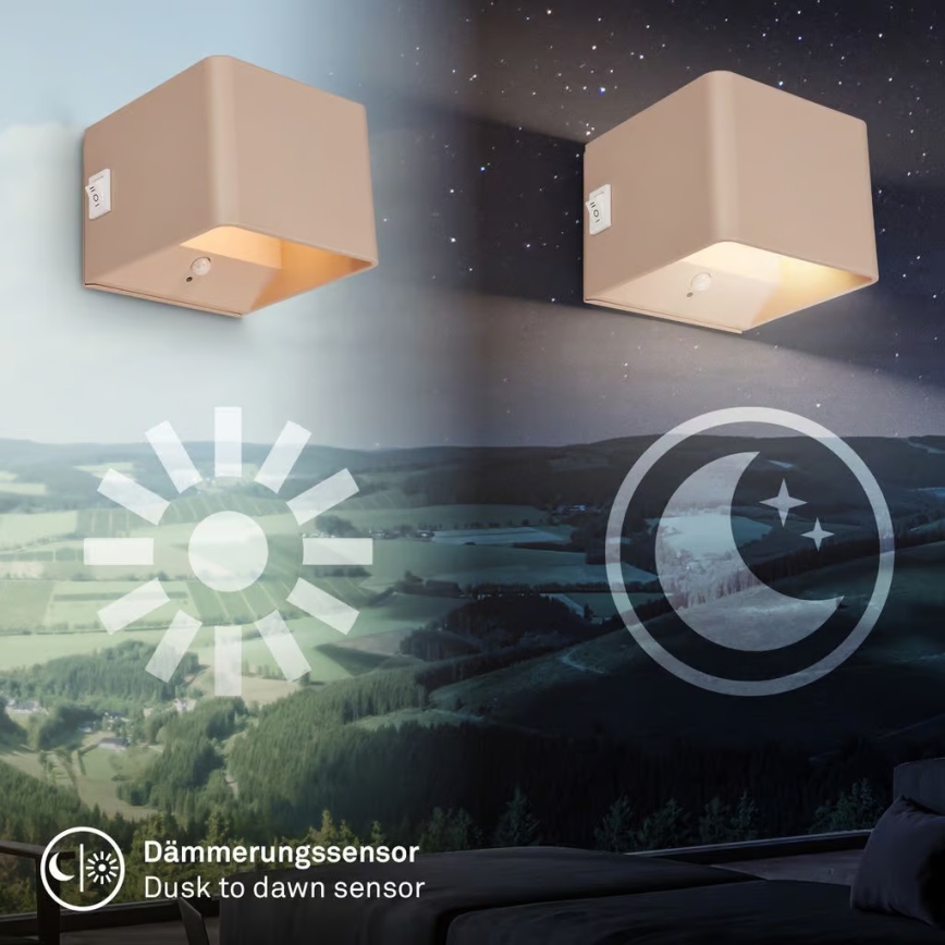 Briloner 3879011 - LED genopladelig væglampe med bevægelses- og skumringssensor BORRA LED/1,5W/5V 3600 mAh beige