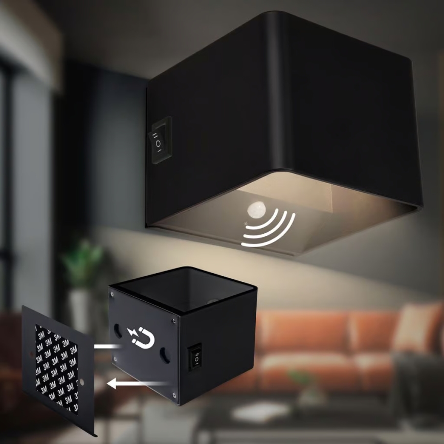 Briloner 3879015 - LED genopladelig væglampe med bevægelses- og skumringssensor BORRA LED/1,5W/5V 3600 mAh sort