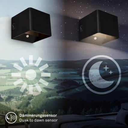 Briloner 3879015 - LED genopladelig væglampe med bevægelses- og skumringssensor BORRA LED/1,5W/5V 3600 mAh sort