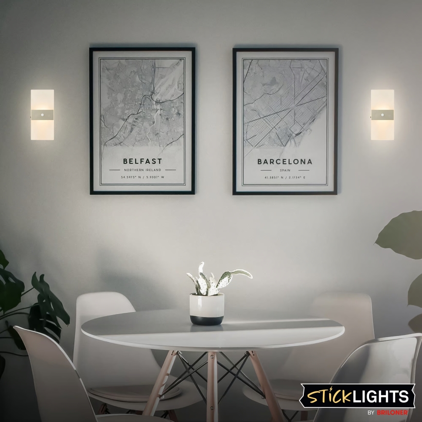 Briloner 3888012 - LED genopladelig væglampe med bevægelses- og skumringssensor AURA LED/2,5W/5V 1800 mAh mat krom