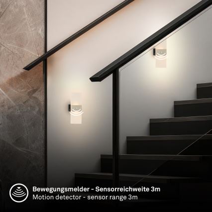 Briloner 3888012 - LED genopladelig væglampe med bevægelses- og skumringssensor AURA LED/2,5W/5V 1800 mAh mat krom