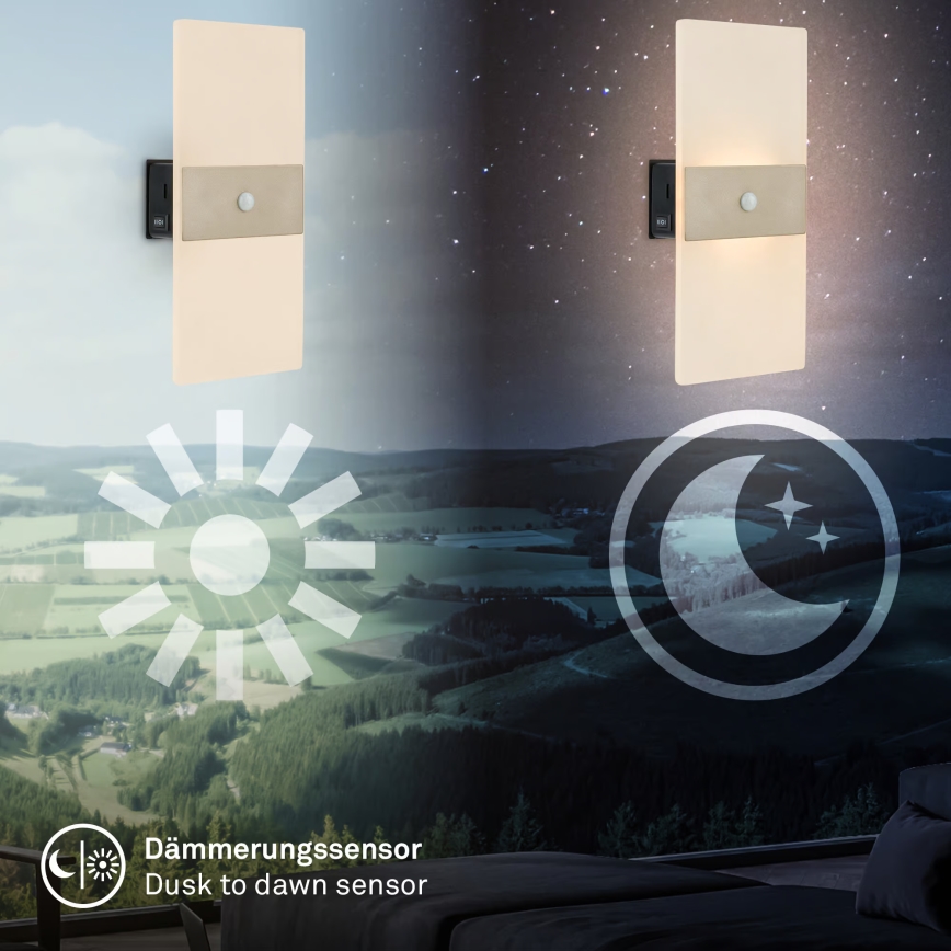 Briloner 3888012 - LED genopladelig væglampe med bevægelses- og skumringssensor AURA LED/2,5W/5V 1800 mAh mat krom