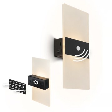 Briloner 3888015 - Genopladelig LED-væglampe med bevægelses- og skumringssensor AURA LED/2,5W/5V 1800 mAh sort