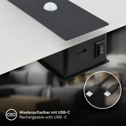 Briloner 3888015 - Genopladelig LED-væglampe med bevægelses- og skumringssensor AURA LED/2,5W/5V 1800 mAh sort
