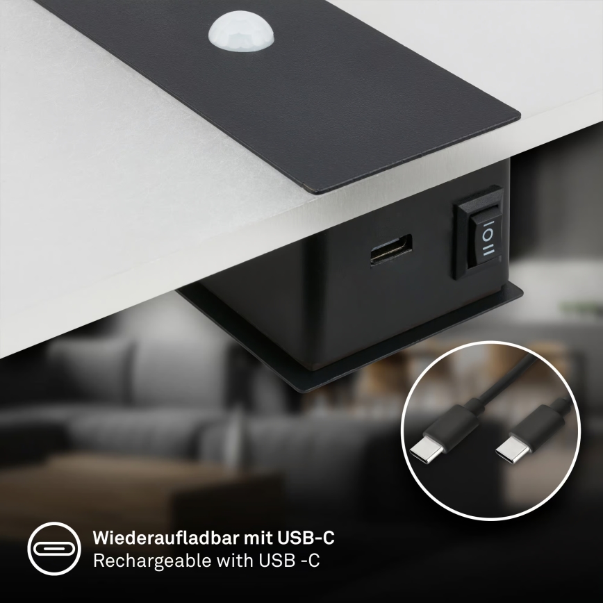 Briloner 3888015 - Genopladelig LED-væglampe med bevægelses- og skumringssensor AURA LED/2,5W/5V 1800 mAh sort