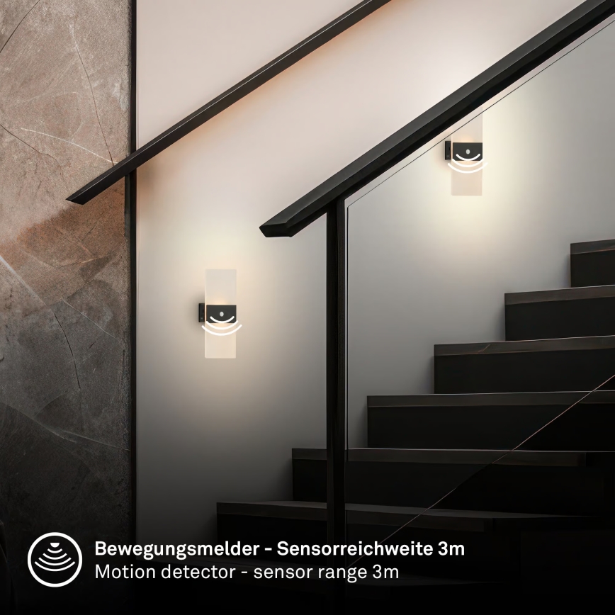 Briloner 3888015 - Genopladelig LED-væglampe med bevægelses- og skumringssensor AURA LED/2,5W/5V 1800 mAh sort