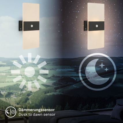 Briloner 3888015 - Genopladelig LED-væglampe med bevægelses- og skumringssensor AURA LED/2,5W/5V 1800 mAh sort