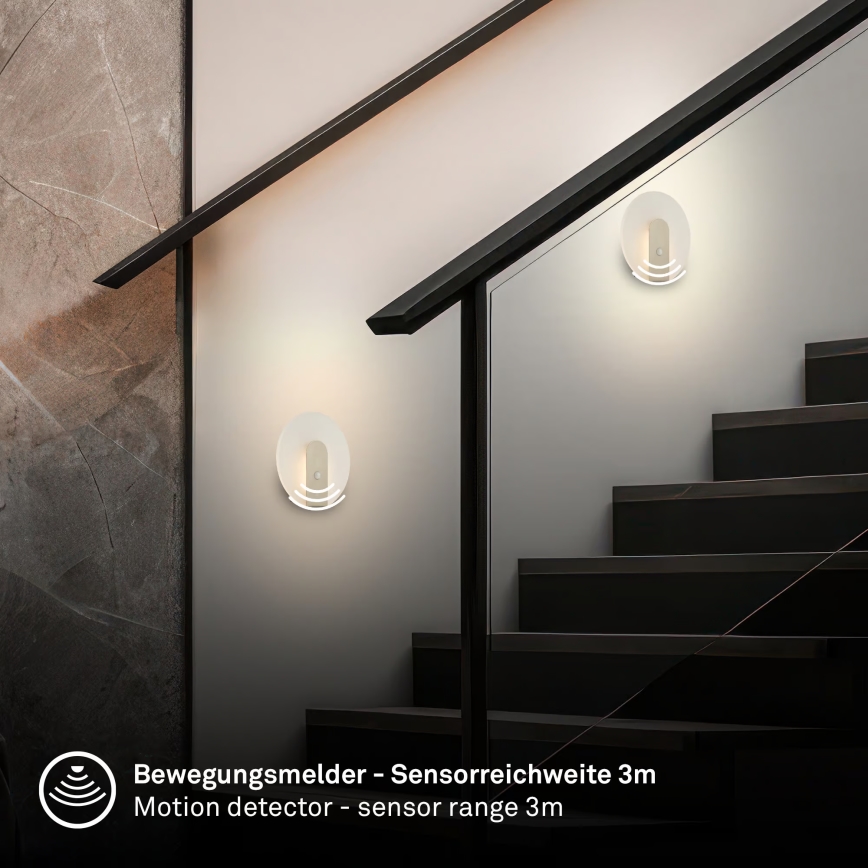 Briloner 3889012 - LED genopladelig væglampe med bevægelses- og skumringssensor TARO LED/2,5W/5V 1800 mAh mat krom