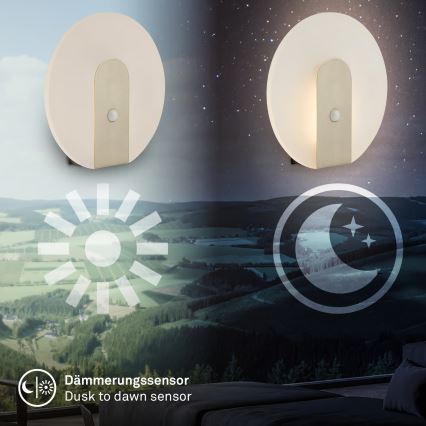 Briloner 3889012 - LED genopladelig væglampe med bevægelses- og skumringssensor TARO LED/2,5W/5V 1800 mAh mat krom