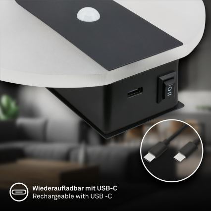 Briloner 3889015 - LED genopladelig væglampe med bevægelses- og skumringssensor TARO LED/2,5W/5V 1800 mAh sort