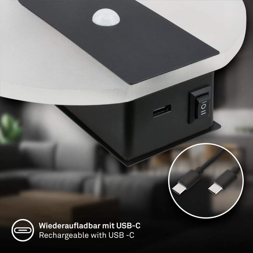 Briloner 3889015 - LED genopladelig væglampe med bevægelses- og skumringssensor TARO LED/2,5W/5V 1800 mAh sort