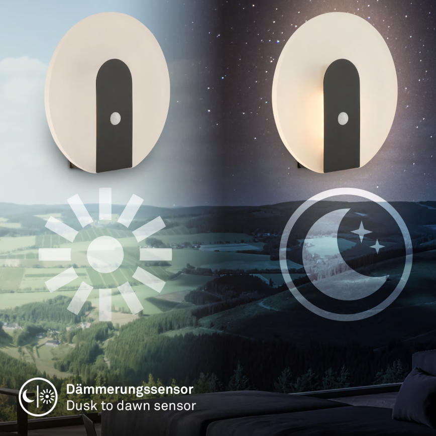 Briloner 3889015 - LED genopladelig væglampe med bevægelses- og skumringssensor TARO LED/2,5W/5V 1800 mAh sort