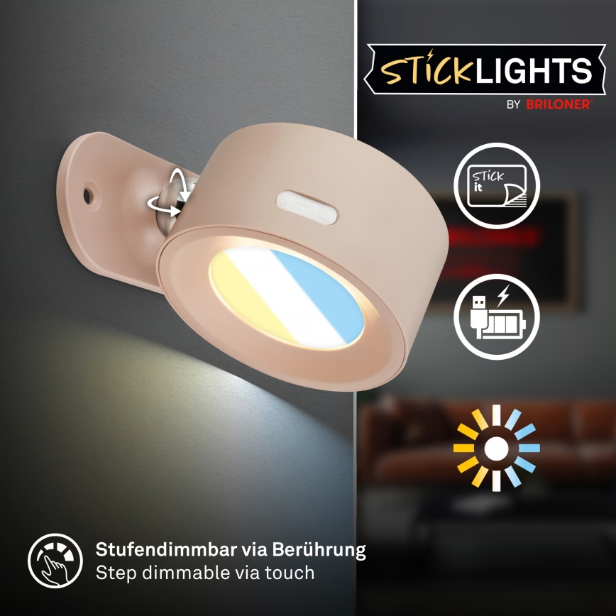 Briloner 3896011 - LED dæmpbar genopladelig væglampe TARI LED/1,6W/5V 1500 mAh beige
