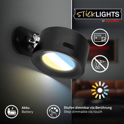 Briloner 3896015 - LED dæmpbar genopladelig væglampe TARI LED/1,6W/5V 1500 mAh sort