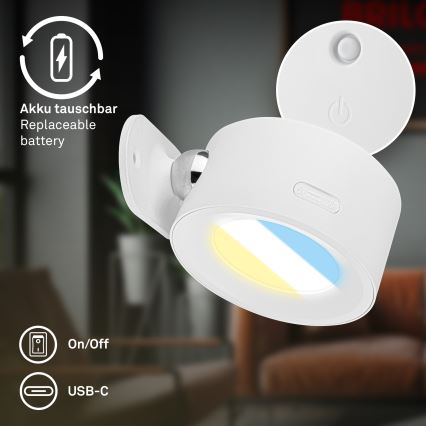 Briloner 3896016 - LED dæmpbar genopladelig væglampe TARI LED/1,6W/5V 1500 mAh hvid