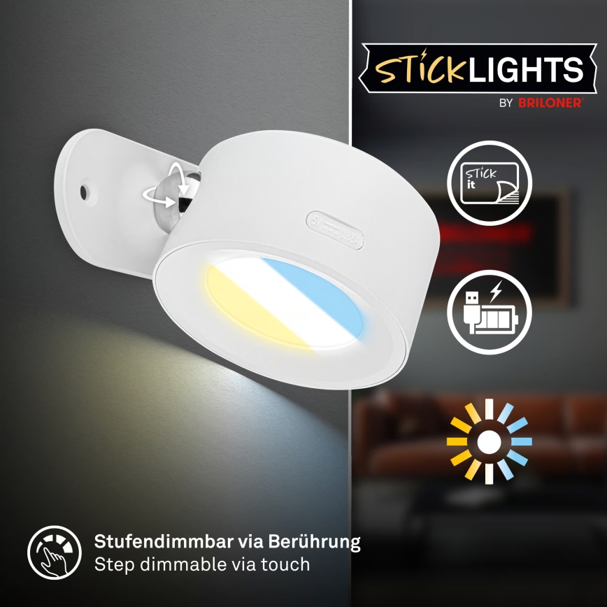 Briloner 3896016 - LED dæmpbar genopladelig væglampe TARI LED/1,6W/5V 1500 mAh hvid